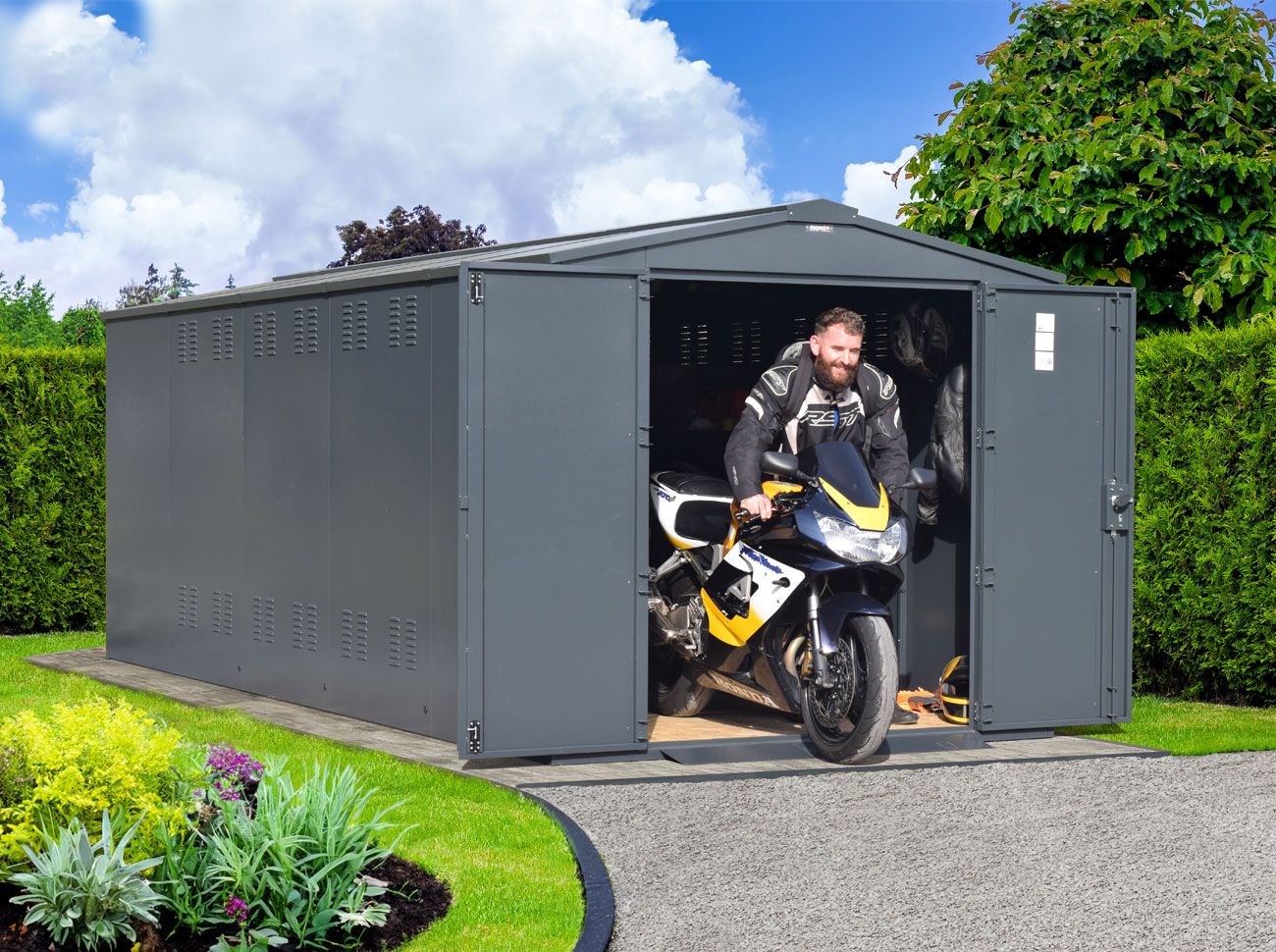 Motorcycle Storage Shed 7ft 4" x 18ft 1" - Police Preferred Specification